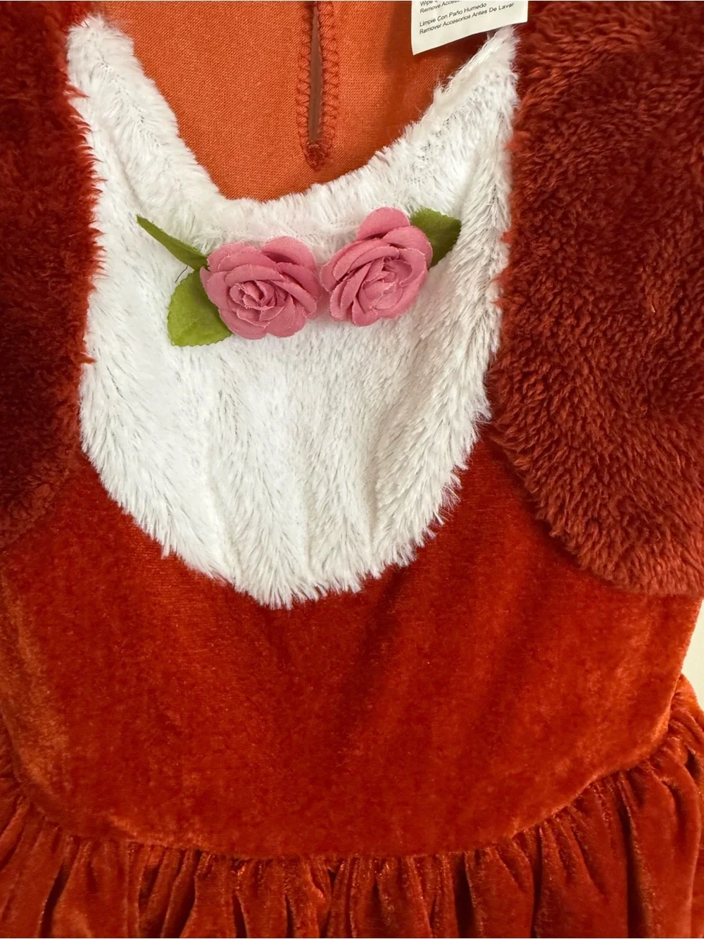 Girls Fox Costume Medium Velvet Ruffle Dress Faux Fur Tail Halloween